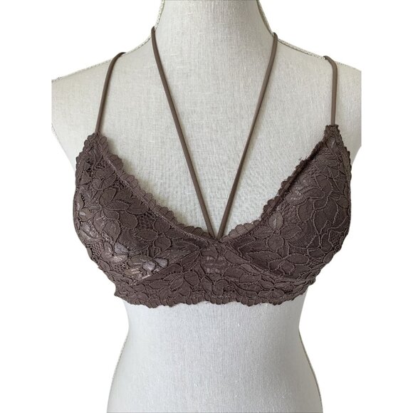 By Together Strappy Lace Bralette Size Small Taupe w/ Removable Pads - Picture 1 of 9